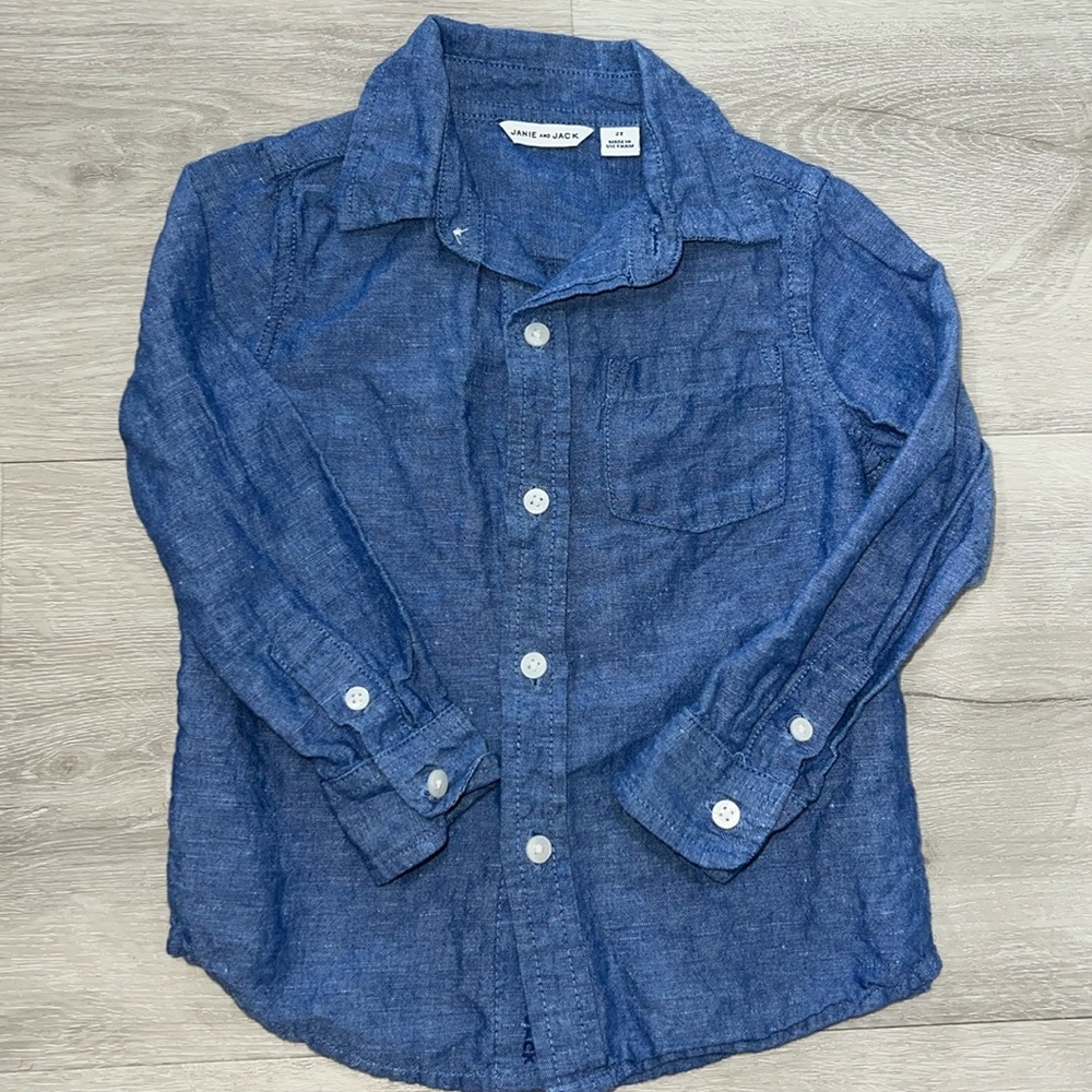 Janie and Jack 100% linen long sleeve shirt - Picture 1 of 3